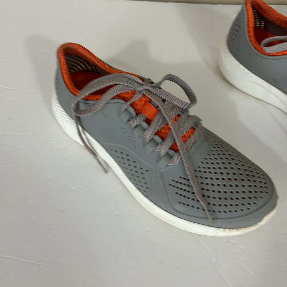 Crocs  LiteRide 204967 Gray and Orange Vented Lace Up  Sneakers Size M8